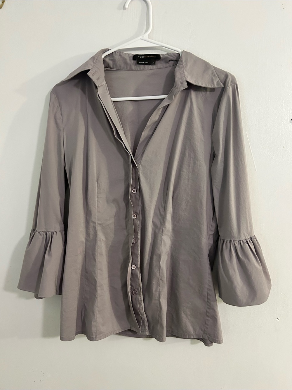 BCBGMAXAZRIA Grayt  Ruffle-Sleeve Button-Down Top